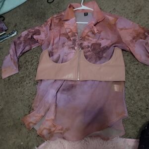 Shein Transparent Pink Blouse with Pink Corset belt Size XL